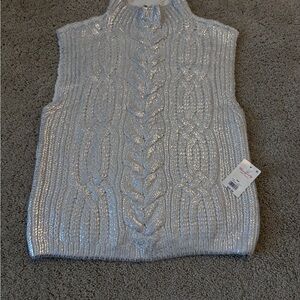 Lucky Brand Silver and Cream Metallic Knit Vest